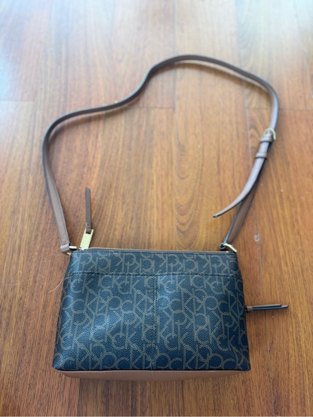 Calvin Klein Dark Brown Monogram Crossbody Bag with Gold Hardware - Picture 3 of 6